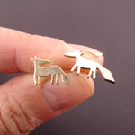 Running Red Fox Silhouette Shaped Stud Earrings in Gold | DOTOLY