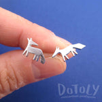 Running Red Fox Silhouette Shaped Stud Earrings in Silver | DOTOLY