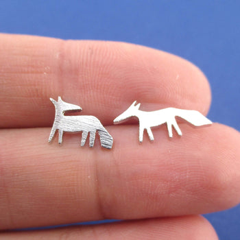 Running Red Fox Silhouette Shaped Stud Earrings in Silver | DOTOLY