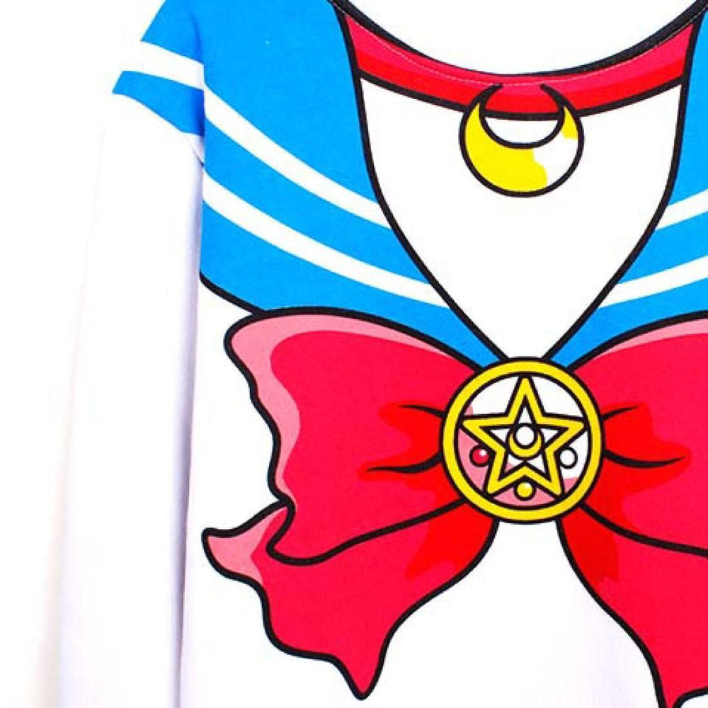 Sailor Moon Cosplay Sailor Outfit Graphic Print Crew Neck Pullover Sweater in White | DOTOLY