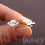 Saturn Planet Shaped Cosmos Space Galaxy Stud Earrings in Silver