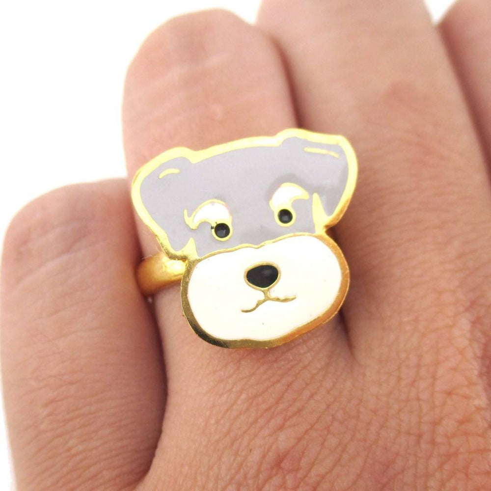 Schnauzer Puppy Dog Face Shaped Adjustable Animal Ring | Limited Edition | DOTOLY