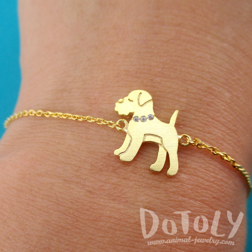 Schnauzer Puppy Dog Shaped Charm Bracelet in Gold