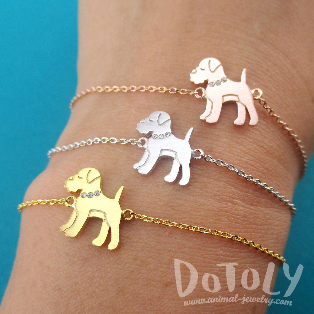 Schnauzer Puppy Dog Shaped Charm Bracelet in Silver Gold or Rose Gold