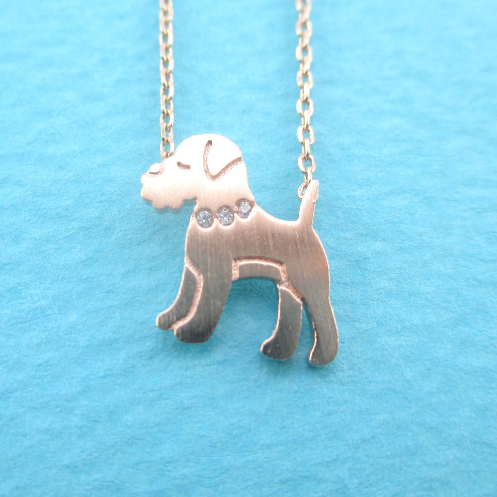 Schnauzer Puppy Shaped Charm Necklace for Dog Lovers in Rose Gold | Animal Jewelry