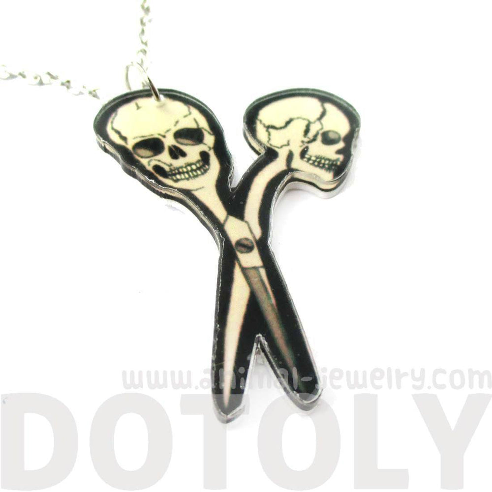 Scissors with Skull Shaped Handle Pendant Necklace in Acrylic | DOTOLY | DOTOLY
