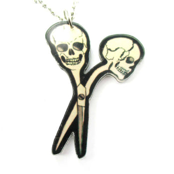 Scissors with Skull Shaped Handle Pendant Necklace in Acrylic | DOTOLY | DOTOLY