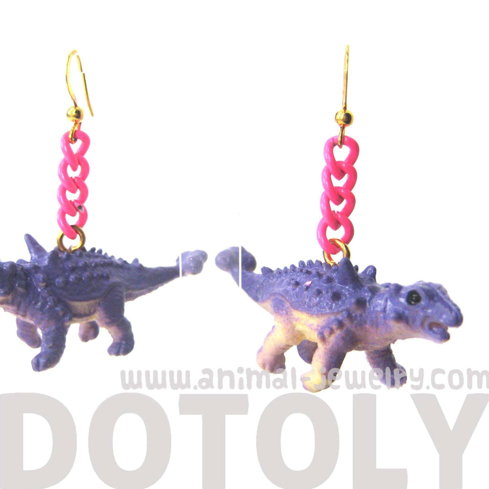 Scolosaurus Euoplocephalus Dinosaur Animal Figurine Shaped Dangle Earrings in Purple | DOTOLY