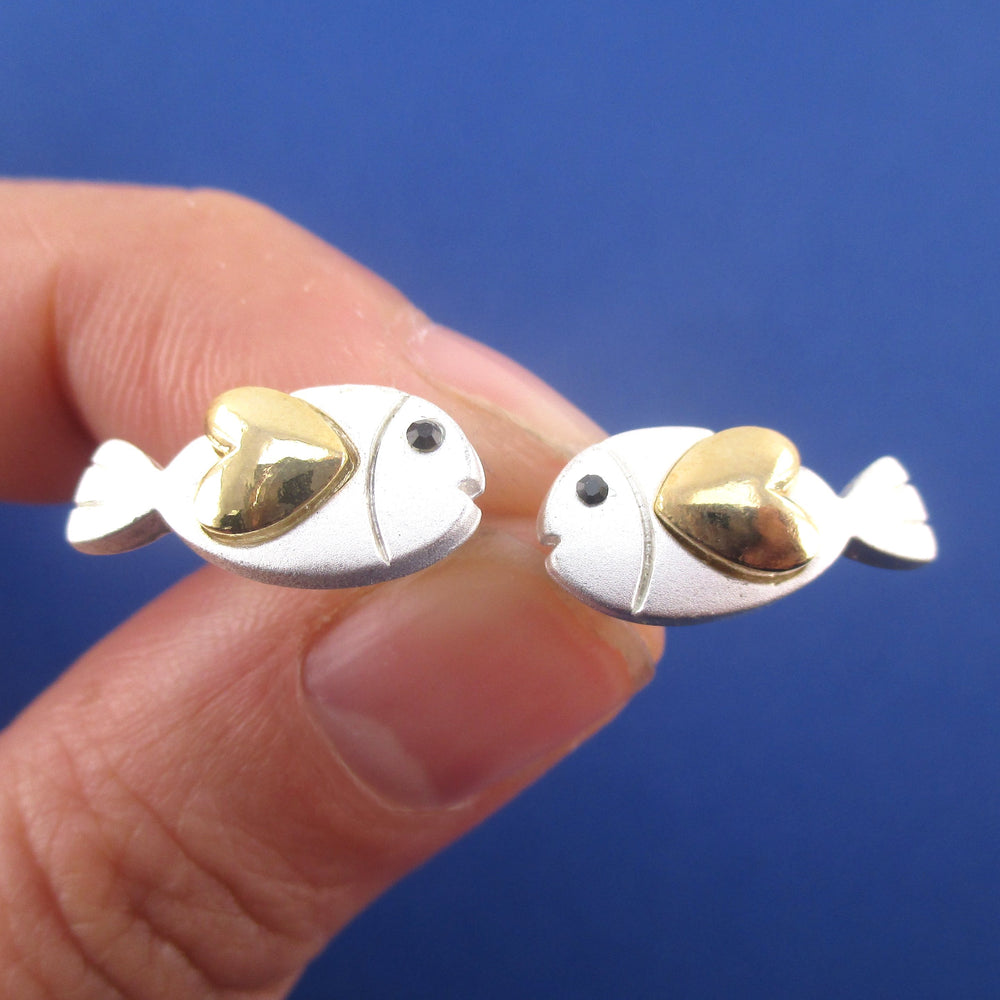 Sea Creatures Themed Cute Heart Shaped Fish Stud Earrings