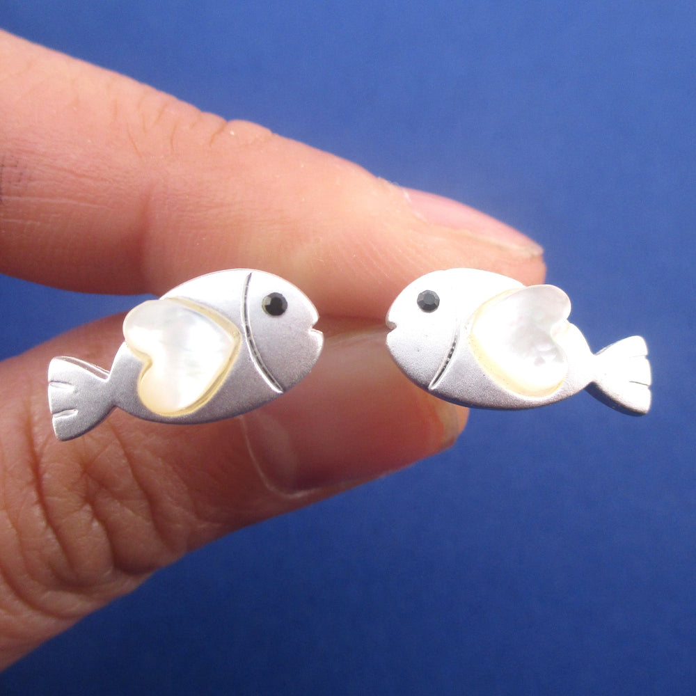 Sea Creatures Themed Cute Heart Shaped Fish Stud Earrings