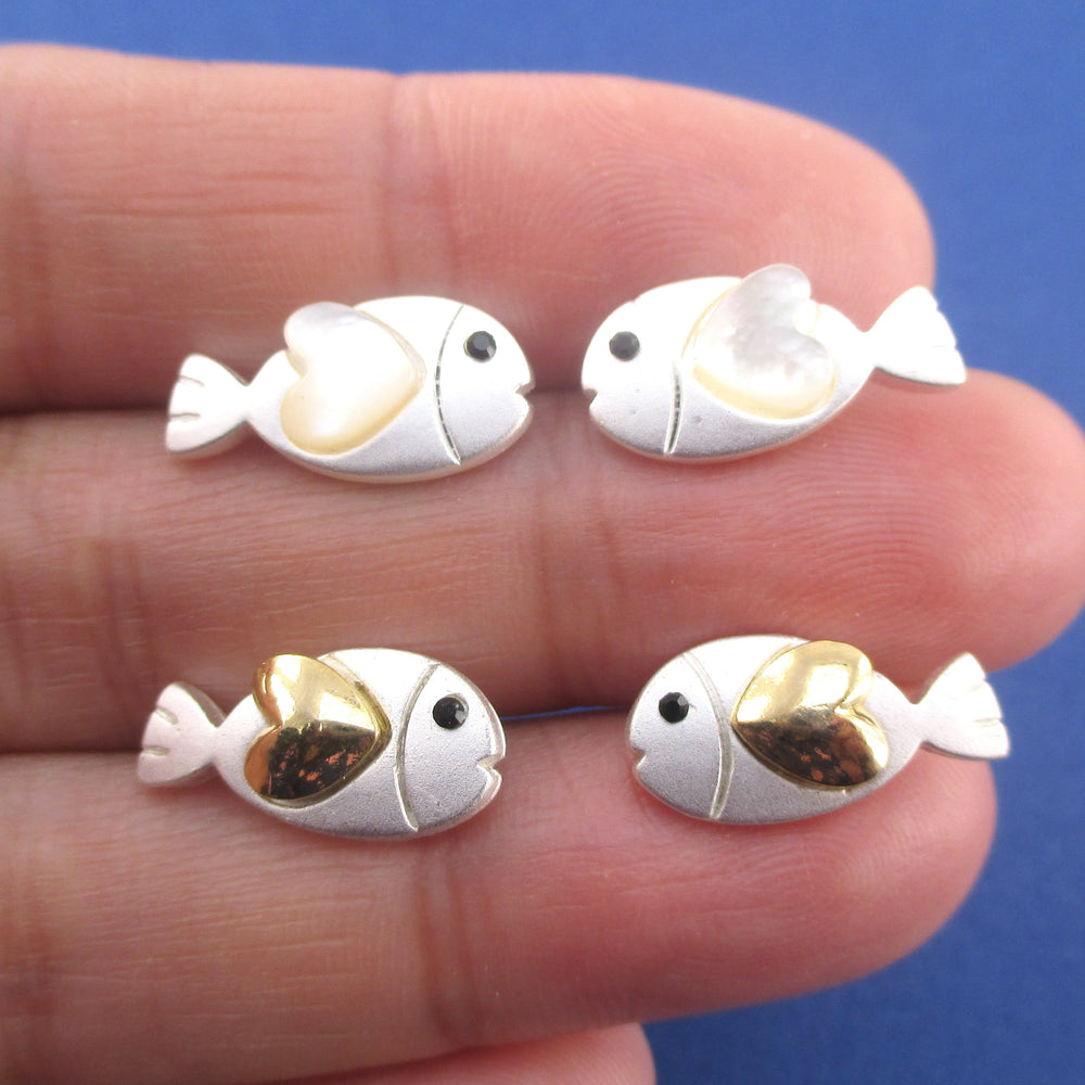 Sea Creatures Themed Cute Heart Shaped Fish Stud Earrings