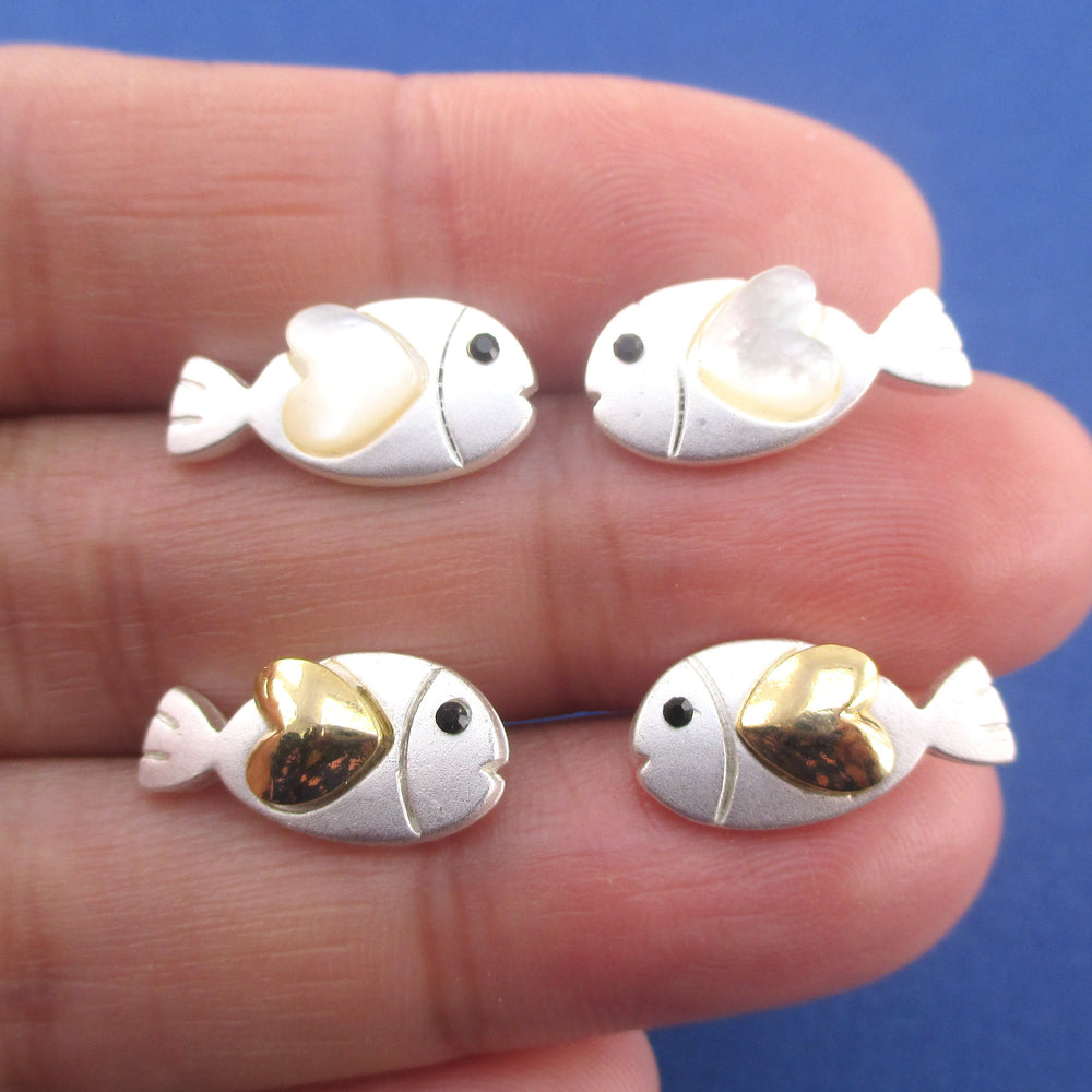 Sea Creatures Themed Cute Heart Shaped Fish Stud Earrings