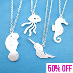 Sea Creatures Themed Seahorse Jellyfish Manatee Narwhal Necklace Set