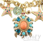 Sea Turtle and Starfishes Beaded Rhinestone Charm Bracelet | DOTOLY