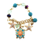 Sea Turtle and Starfishes Beaded Rhinestone Charm Bracelet | DOTOLY