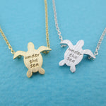 Sea Turtle Shaped Under The Sea Quote Pendant Necklace | DOTOLY