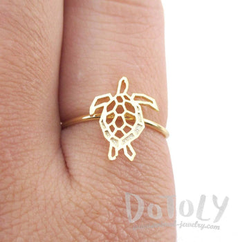 Sea Turtle Tortoise Shaped Adjustable Ring in Gold | Animal Jewelry
