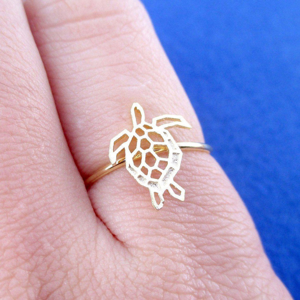Sea Turtle Tortoise Shaped Adjustable Ring in Gold | Animal Jewelry