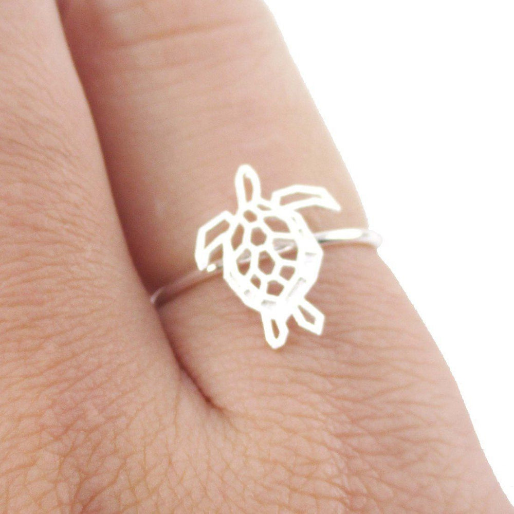 Sea Turtle Tortoise Shaped Adjustable Ring in Silver | Animal Jewelry