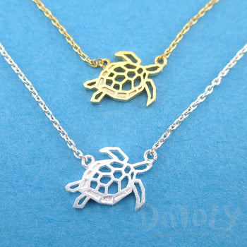 Sea Turtle Tortoise Shaped Pendant Necklace in Gold or Silver | DOTOLY