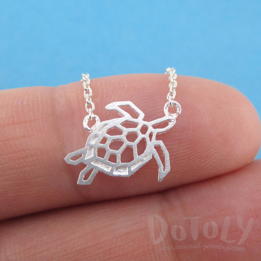 Sea Turtle Tortoise Shaped Pendant Necklace in Gold or Silver | DOTOLY