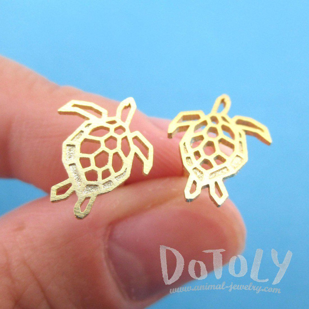 Sea Turtle Tortoise Shaped Stud Earrings in Gold | Animal Jewelry