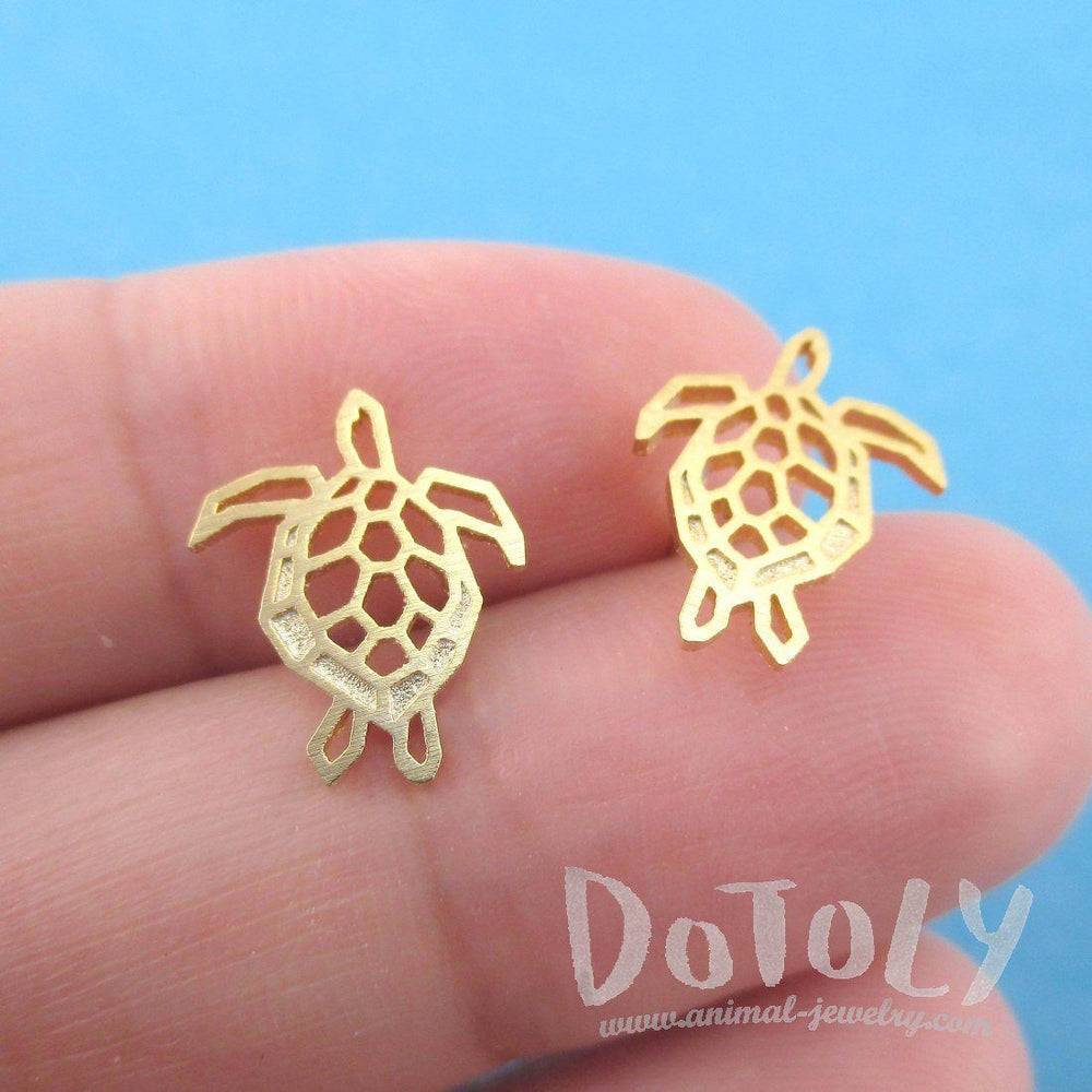 Sea Turtle Tortoise Shaped Stud Earrings in Gold | Animal Jewelry