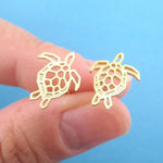 Sea Turtle Tortoise Shaped Stud Earrings in Gold | Animal Jewelry