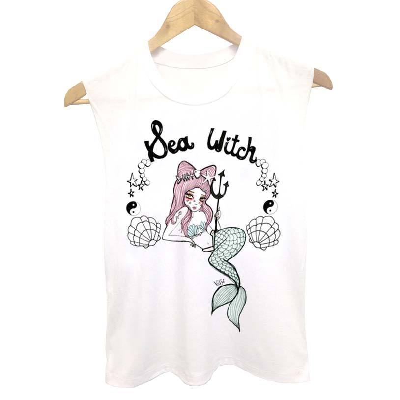Sea Witch Gothic Mermaid Graphic Tee Vest in White | DOTOLY | DOTOLY