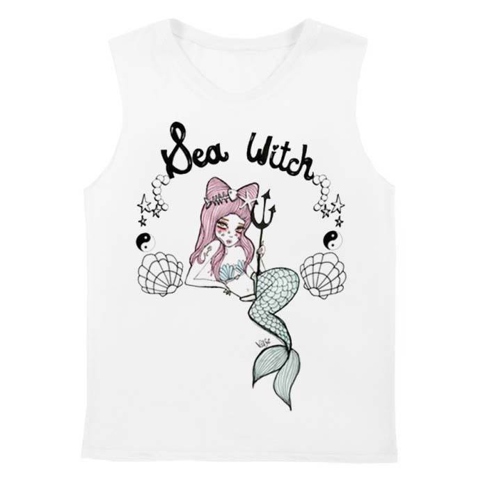 Sea Witch Gothic Mermaid Graphic Tee Vest in White | DOTOLY | DOTOLY