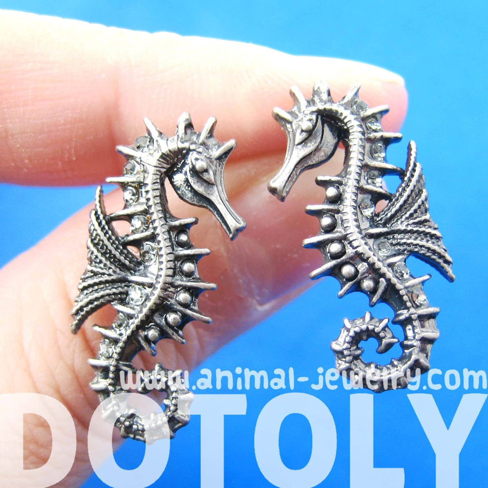 Seahorse Sea Animal Shaped Stud Earrings in Silver | Animal Jewelry | DOTOLY