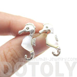 Seahorse Shaped Animal Themed Stud Earrings in Silver with Pearl Detail | DOTOLY | DOTOLY