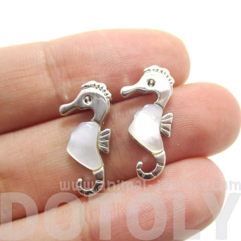 Seahorse Shaped Animal Themed Stud Earrings in Silver with Pearl Detail | DOTOLY | DOTOLY
