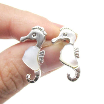Seahorse Shaped Animal Themed Stud Earrings in Silver with Pearl Detail | DOTOLY | DOTOLY