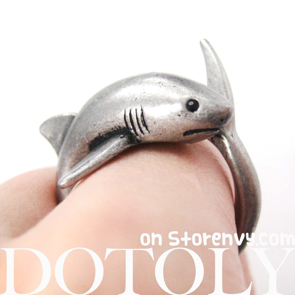 Shark Sea Animal Wrap Around Realistic Ring in Silver - Size 5 to 10 | DOTOLY
