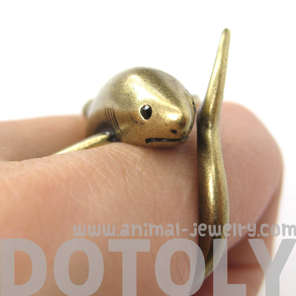 Shark Sea Animal Wrap Around Realistic Ring in Brass - Size 5 to 10 | DOTOLY