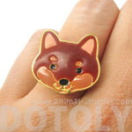 Shiba Inu Puppy Face Shaped Adjustable Animal Ring in Brown | Limited Edition Jewelry | DOTOLY