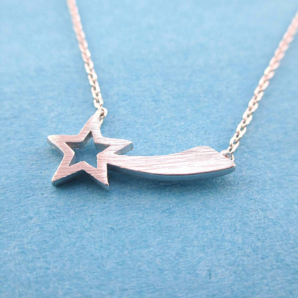 Shooting Star Shaped Make a Wish Pendant Necklace in Silver | DOTOLY | DOTOLY