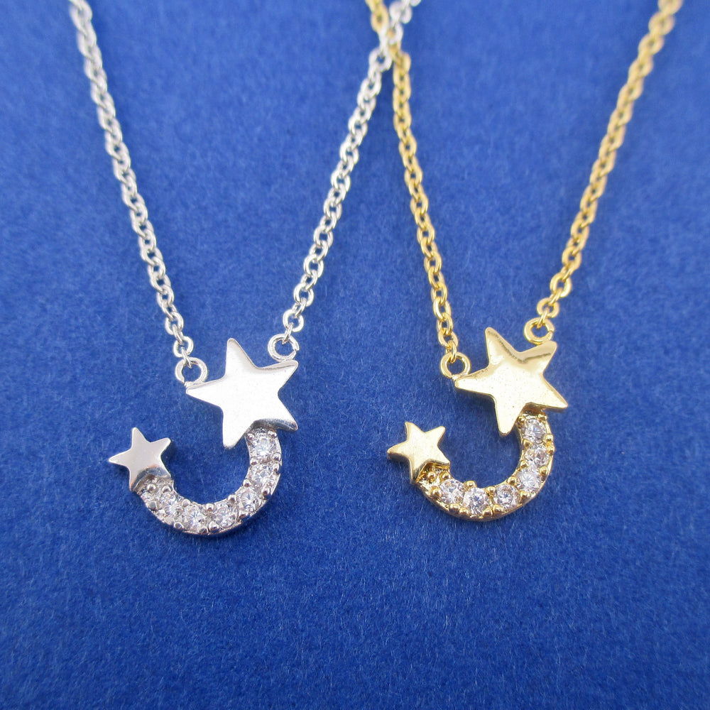 Shooting Stars Shaped Cosmic Space Themed Rhinestone Pendant Necklace