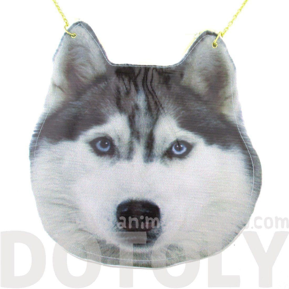 Siberian Husky Dog Face Shaped Animal Themed Vinyl Cross Shoulder Bag | DOTOLY