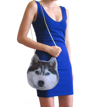 Siberian Husky Dog Face Shaped Animal Themed Vinyl Cross Shoulder Bag | DOTOLY