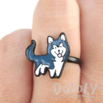 Siberian Husky Shaped Enamel Adjustable Ring for Dog Lovers | DOTOLY