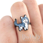 Siberian Husky Shaped Enamel Adjustable Ring for Dog Lovers | DOTOLY