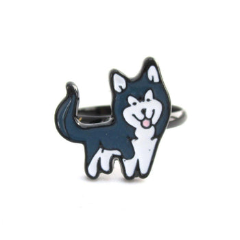 Siberian Husky Shaped Enamel Adjustable Ring for Dog Lovers | DOTOLY