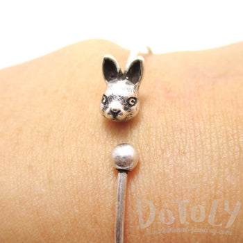 Simple Bunny Rabbit Charm Bangle Bracelet Cuff in Silver | Animal Jewelry | DOTOLY