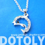 Simple Dolphin Shaped Sea Animal Pendant Necklace in Silver with Rhinestones | DOTOLY