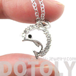 Simple Dolphin Shaped Sea Animal Pendant Necklace in Silver with Rhinestones | DOTOLY