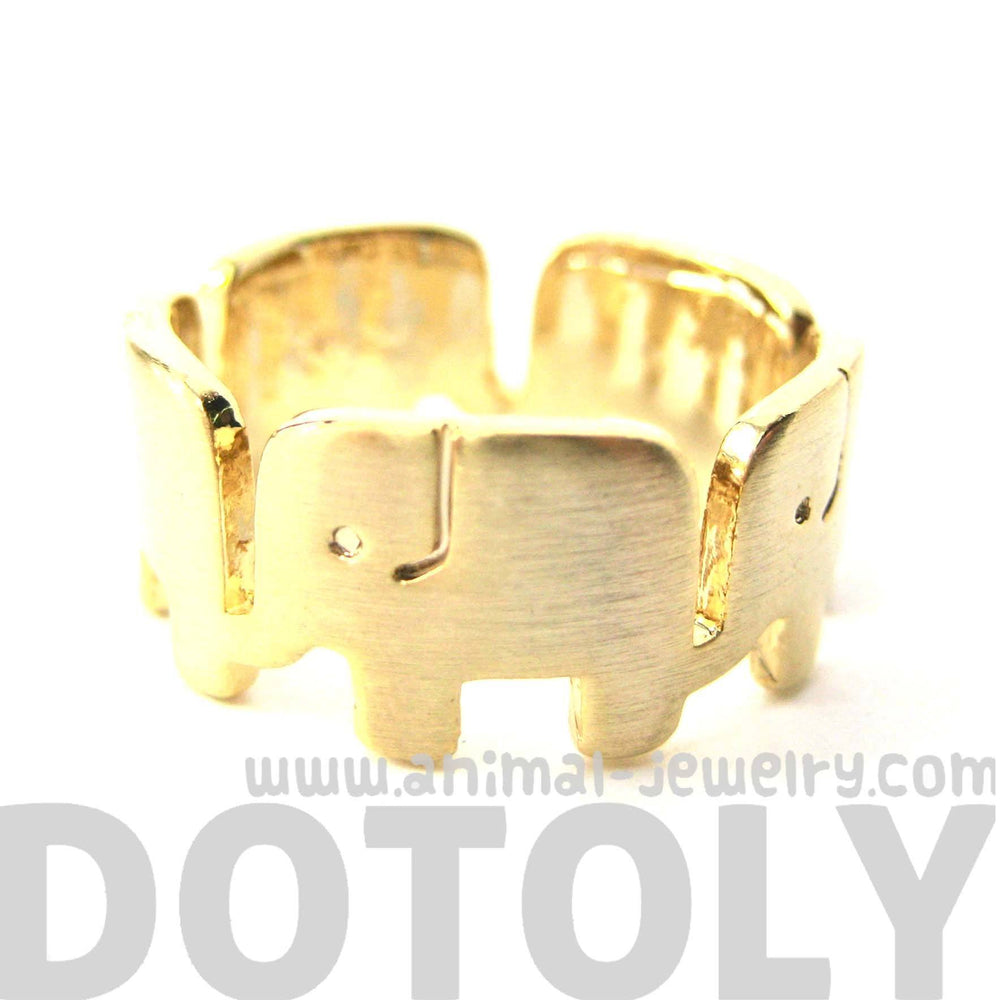 Simple Elephant Family Parade Animal Ring in Gold - US Size 6 to 8 Available | DOTOLY