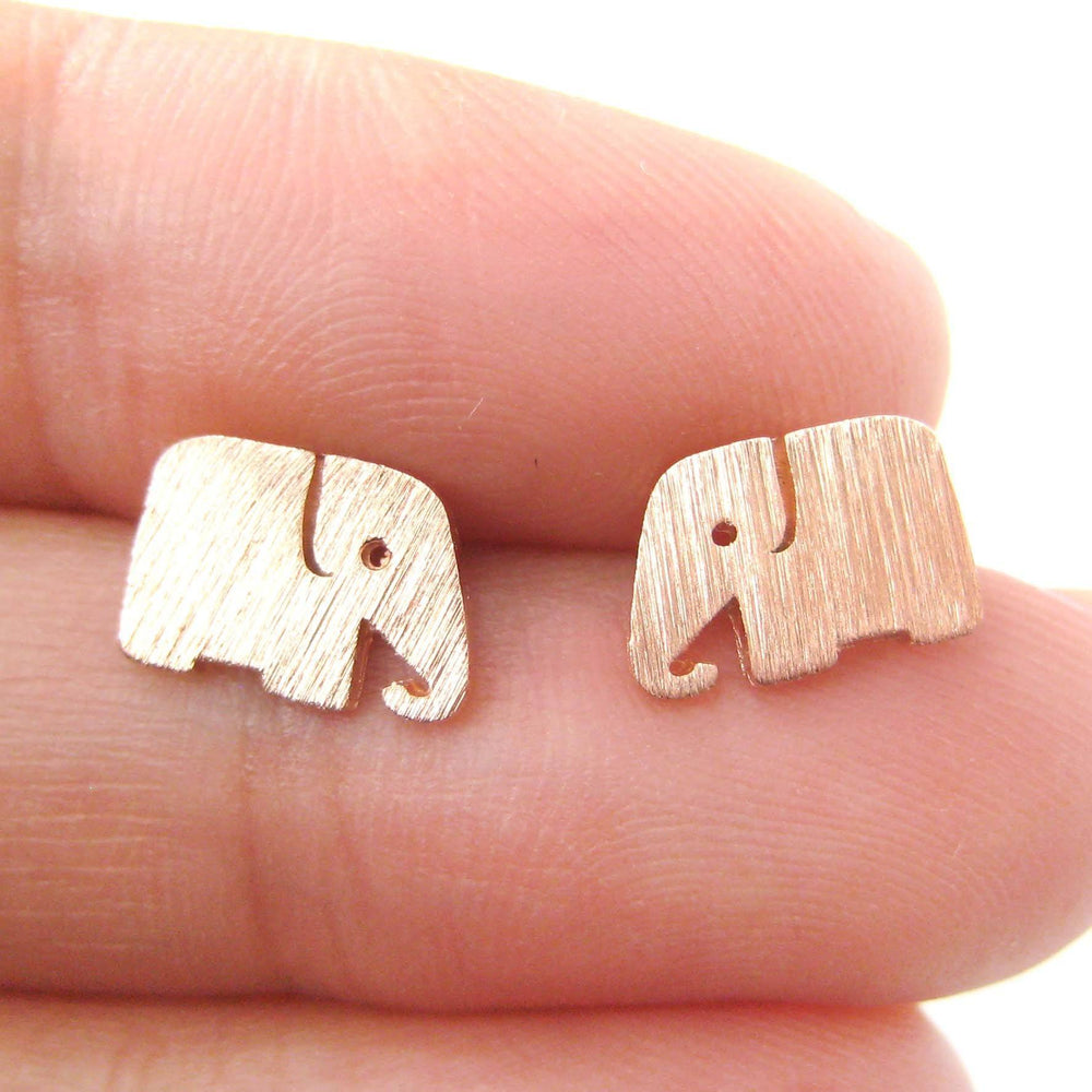 Simple Elephant Shaped Silhouette Stud Earrings in Rose Gold | Allergy Free | DOTOLY