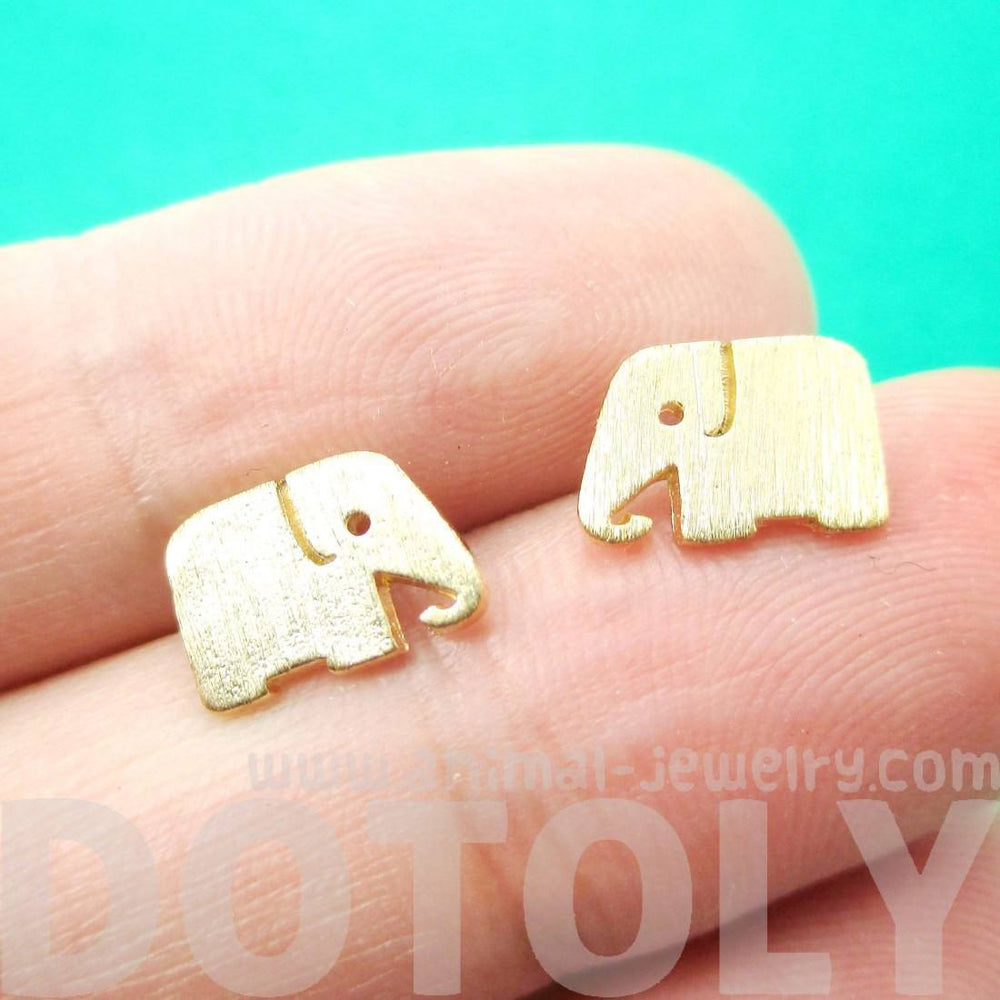 Simple Elephant Silhouette Shaped Stud Earrings in Gold | Allergy Free | DOTOLY